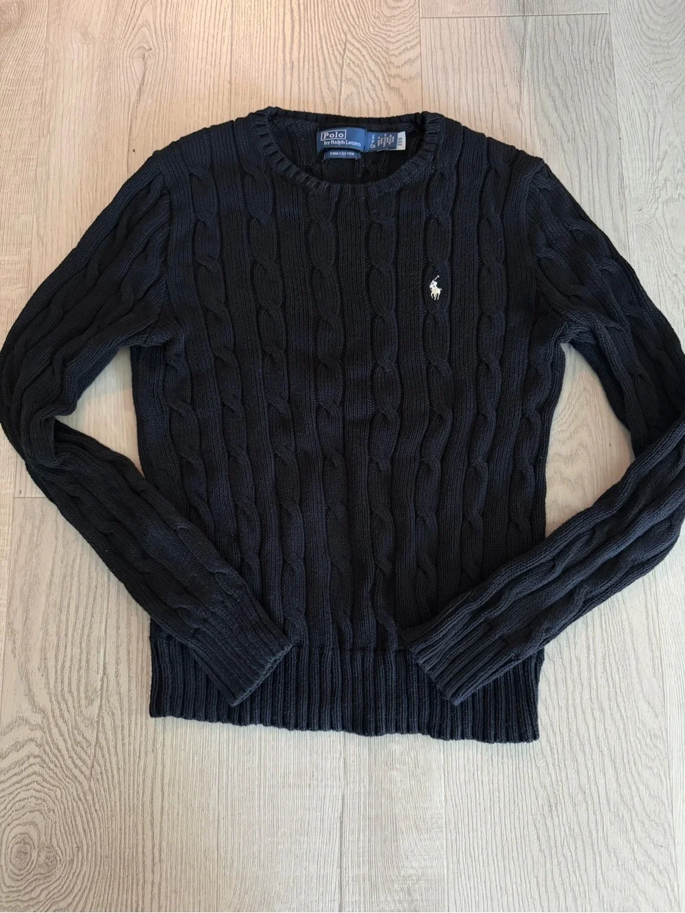Polo Ralph Lauren Black Cable-Knit Cotton Crewneck Sweater Size Small - Picture 3 of 6